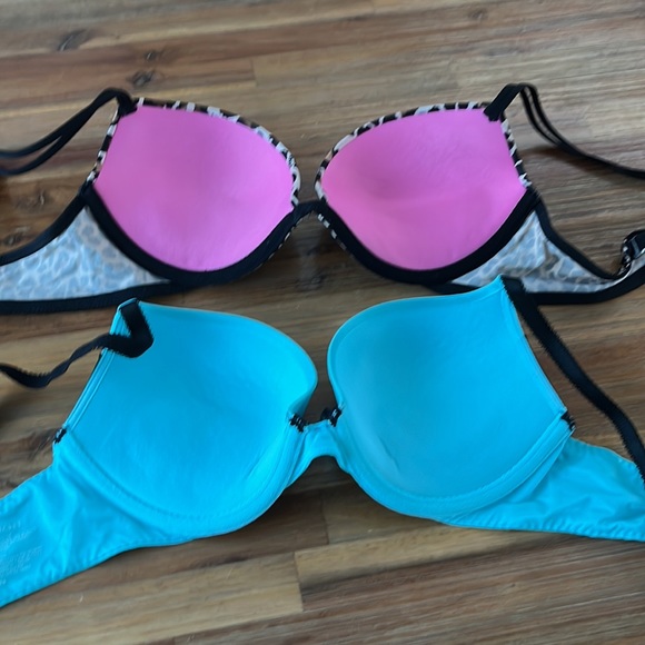 EUC Victorias Secret Leopard Blue Laced Push Up Bras 34B - Picture 7 of 7